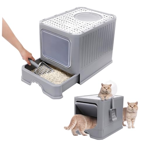 Happyyami 1stück Vollverkleidete Katzenklo Box Mit Schublade Große Faltbare Katzentoilette Mit Spritzschutz Und Geruchsneutralisation Elegantes Für Komfortable Nutzung von Happyyami