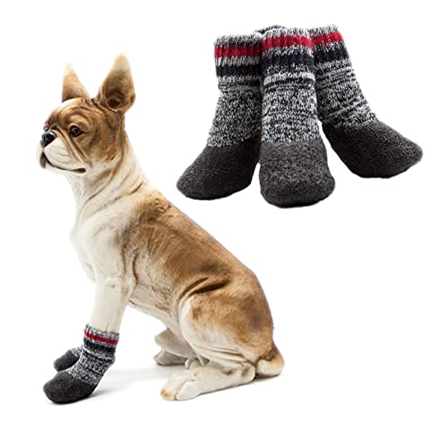 Happyyami 2 Paar Haustier Hund Socken Bodenschoner Slip-hundesocken Socken Mit Hundegriff Hundestiefel Hundesocken Für Hartholzböden Weihnachtssocken Verdicken Haustier Socken von Happyyami