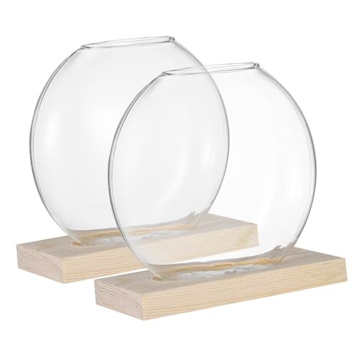 Happyyami 2 Sätze Holzvase büro deko Office deko blumendeko küche Dekoration küchendekoartikel Glasvase Pflanzenterrarium Vasenglas Glasvermehrungsstation Blumenvase aus Glas Eukalyptusholz von Happyyami