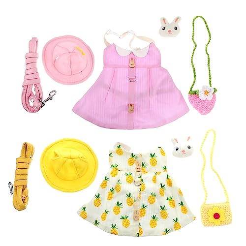 Happyyami 2sätze Pet Clothes Mit Leine Süßem Hut Und Tasche Für Fotos Und Tägliche Outfits Schützt Bauch Und Hals Aus Bequemer Für Kleine Und Große Kaninchen von Happyyami