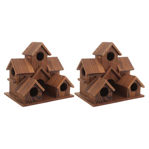 Happyyami 2 Stück Garten Wildvögel Haus Holz Vogelhäuschen Nistkasten Rustikale Dekorative Hütte Hütte Häuser für Garten Hinterhof Terrasse Dekore von Happyyami