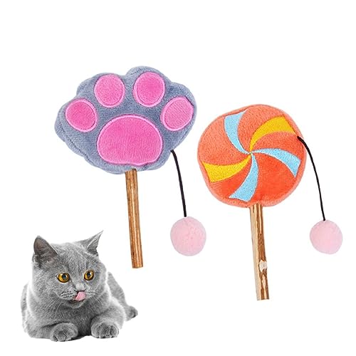 Happyyami 2 Stück Katze Klaue Lollipop -Spielsachen Plüsch cremig Katzenminze Pfote für Katzen Katzen-Teaser mit Lutscher Flanellkatzen-Teaser Haustier Katze Teaser von Happyyami