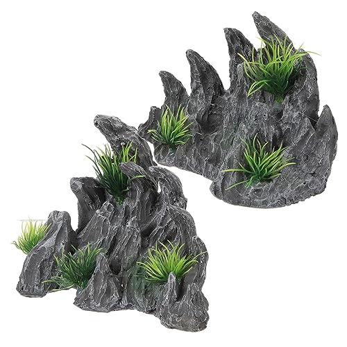 Happyyami 2St Aquarium Landschaftsbau Ornamente Muschel Aquariensteine Dekoration Netz Wasser graceling bastelzeug mikrolandschaft merksam stall Fischbecken Berg Harz Aquarium Steingarten von Happyyami