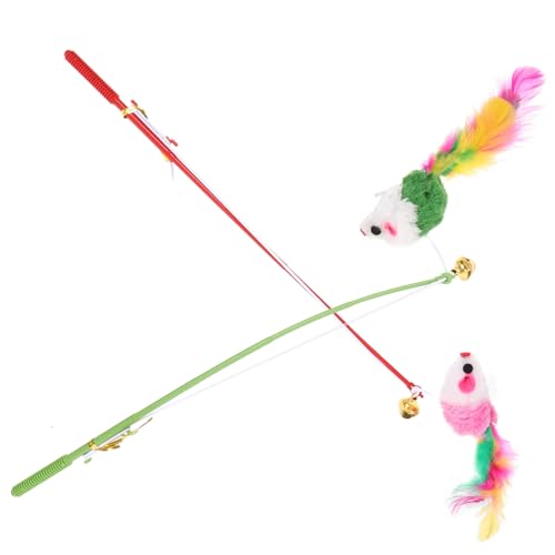 Happyyami Katzenspielzeug Katzen-Teasing-stangen 2er-Pack Plüsch-Katzen-Teasing-Stick Für Indoor-spaß Zufällige Farbe von Happyyami