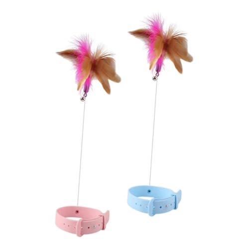 Happyyami 2stücke Katzen Spielzeug Federn Interaktives Katzenspielzeug Für Drinnen Katzenhalsband Zubehör Lustige Spielstäbe Selbstunterhaltung von Happyyami