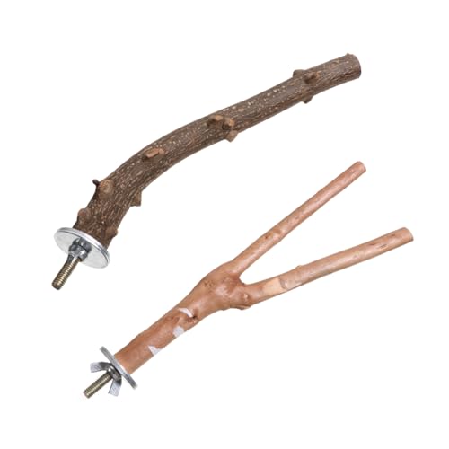 Happyyami 2stücke Naturholz Vogel Sitzstangen Für Käfige Parakeet Spielzeug Und Papagei Stand Zum Entspannen Und Klettern Zufälliger Stil von Happyyami