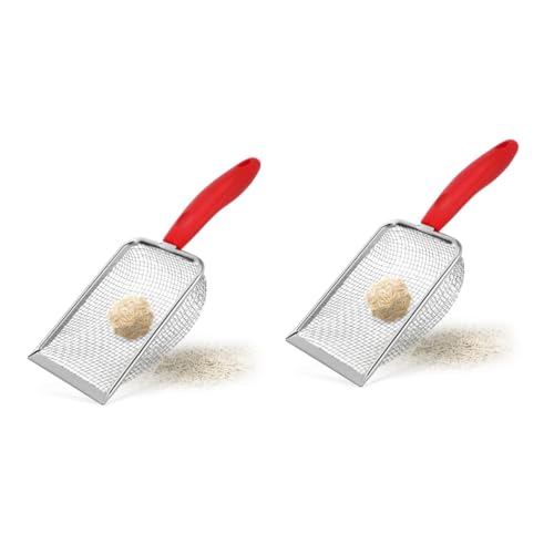 Happyyami 2st Schaufel Für Katzenstreu Katzenstreuschaufel Haustier-katzenstreu-Schaufel Katzenstreu-reinigungswerkzeug Streureiniger Wurfsieb Rot Rostfreier Stahl Strand Haustierzubehör von Happyyami