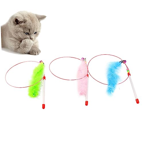 Happyyami 3stücke Farbige Katzenangeln Mit Feder Und Klingel Interaktive Katzenspielzeuge Für Zuhause Stabspielzeug Bewegung Und Spielverhalten von Happyyami