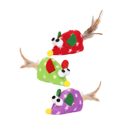 Happyyami 3stücke Teiliges Interaktives Katzenspielzeug Im Mäuse-Design Mit Bunten Federn Für Kätzchen Und Katzen Fördert Spiel Und Zahnpflege Lustiges Und Langlebiges von Happyyami