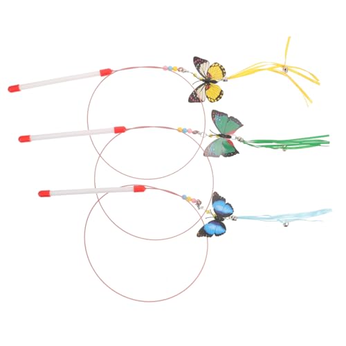 Happyyami 3stücke Interaktive Schmetterlings-katzenangel Mit Glocken Attraktives Katzenspielzeug Für Gesunde Bewegung Und Spielspaß Farben Zufällige Muster von Happyyami