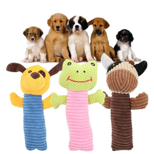 Happyyami 3er Set Quietschende Stofftiere Für Kleine Hunde üschspielzeug Mit Hund Rind Und Frosch Kauspielzeug Für Welpen Und Zahnpflege Ideal Für Haustiere von Happyyami