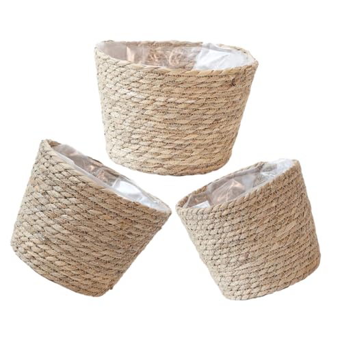 Happyyami 3St Blumentopfkorb aus Stroh Weidenrecyclingkorb Pflanzentopfbehälter Geflochtener Wäschekorb wundermuschel blumenbank zimmerpflanzen Pflanzenkörbe drinnen Desktop-Graskorb PVC von Happyyami