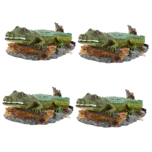 Happyyami 4 Stück Dekorative Verzierungen für Aquarien Aquarienhintergründe simulierte Krokodilfigur aquaristik zubehör Gift Ideas Kunsthandwerk aus Kunstharz Ornament Zubehör für Aquarien von Happyyami