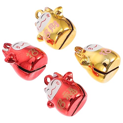 Happyyami 4 Stück Glückliche Katzenglocke Halskettenanhänger Glückskatzen-anhänger Dekorative Glockenkatze Cartoon-schlüsselanhänger Maneki Neko Glocke Halsband Kupferlegierung Rot Haustier von Happyyami
