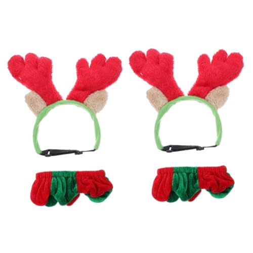 Happyyami 4 Stück Haustier Weihnachtsdekoration Geweih-Stirnband Weihnachtsoutfits für Hunde Weihnachtliches Haustierzubehör Hirschgeweih-Haarreif für Haustiere Halskreis für Haustiere Nähen von Happyyami