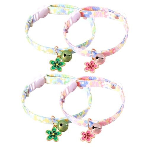 Happyyami Katzenhalsbänder 4 Stück Haustierhalsband Katzenhalsband Haustier-Kätzchen-Halsband verstellbares Hundehalsband die Blumen Zubehör Geschenk Anhänger schmücken Baumwolle von Happyyami