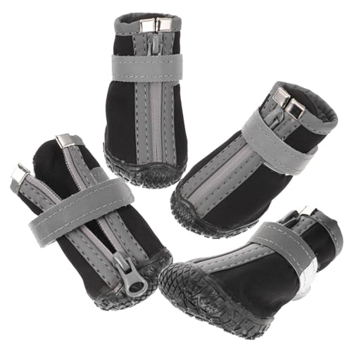 Happyyami 4 Stück Haustierschuhe Hund Dackelmäntel Stiefeletten Vlies Auto Dog Shoes for small Dogs Paws pfotenschutz Katzenschuhe Welpenschuhe Schuhe für Katzen Welpenstiefel Stoff Black von Happyyami