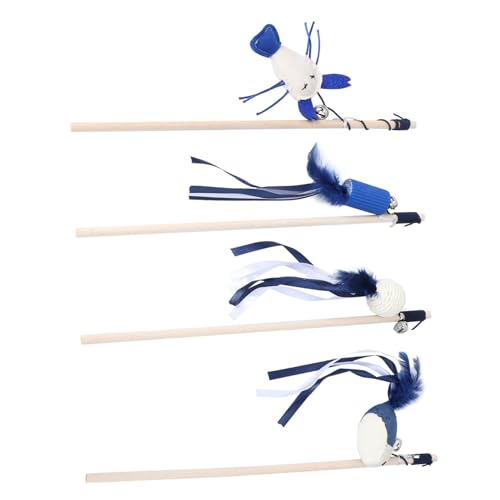 Happyyami 4stücke Katzenangel Mit Holzgriff Und Glöckchen Interaktive Katzenspielzeuge Für Drinnen Fördert Die Gesundheit Spielverhalten Ihrer Katze Stilvolles Design Blau Zufälliger von Happyyami