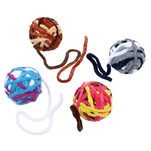 Happyyami 4 Stück Katzenspielzeug Kitten Katzen Kid e Cats Katzen cat Toys Lamettakugeln für Katzen Ballspielzeug für Katzen Kätzchen Baumwolle Katze nagt Bälle Garn von Happyyami