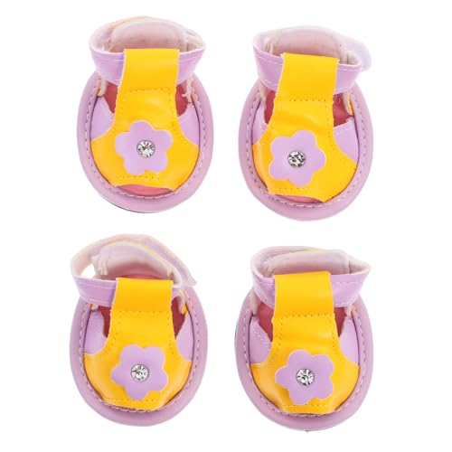 Happyyami Süßes Welpen-Sandalen-Set 4 Paar Atmungsaktive Modische Hundeschuhe mit Blumen und Strasssteinen Nicht für Haustiere Geeignet Violett Happyyami Süßes Welpen-Sandalen-Set 4 Paar Atmungsaktive Modische Hundeschuhe mit Blumen und Strasssteinen Nicht für Haustiere Geeignet Violett von Happyyami