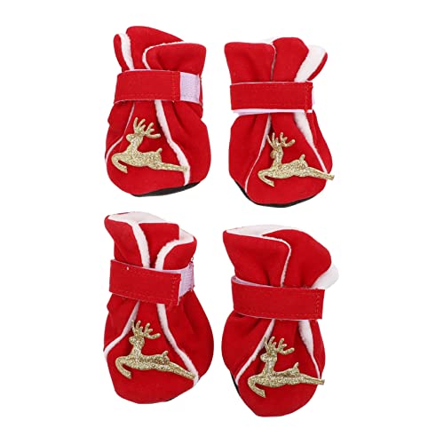 Happyyami 4stücke Weihnachts-elch-Muster Hundeschuhe rutschfeste Warme Outdoor-Schuhe Für Kleine Hunde Für Winterabenteuer Und Gemütliche Innenräume von Happyyami