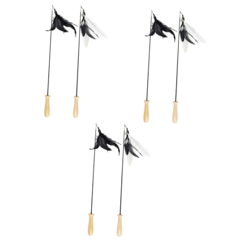 Happyyami 6stücke Katzenangel Mit Holzgriff Interaktive Teaser-Sticks Für Katzen Zwei Ausziehbare Federköpfe Schwarze Weiße Federn Für Aktives Spielen Und Beschäftigung von Happyyami