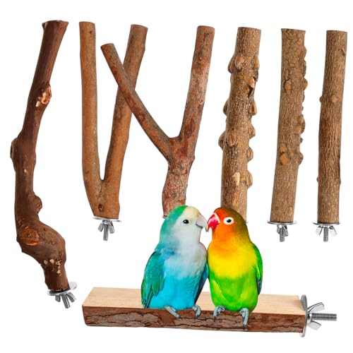 Happyyami Vogelkäfig-sitzstangen-Set Aus Naturholz 7 Stück Pedi-sitzstangen Für Vögel Zusätzliche Plattformen Landeplätze von Happyyami