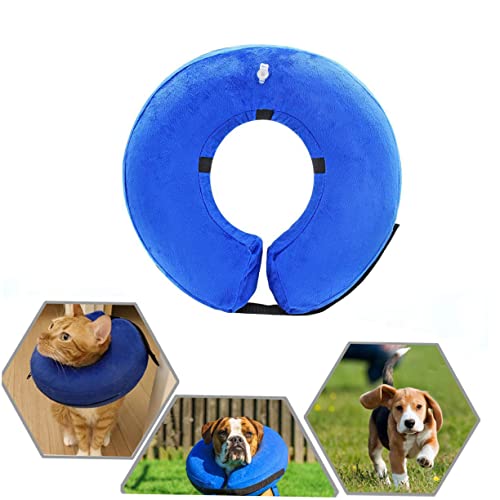 Happyyami Aufblasbares Hundehalsband Aus PVC Für Wundheilung Und Bissschutz Bequemer Plüschüberzug Blau Einfach Zu Bedienen von Happyyami