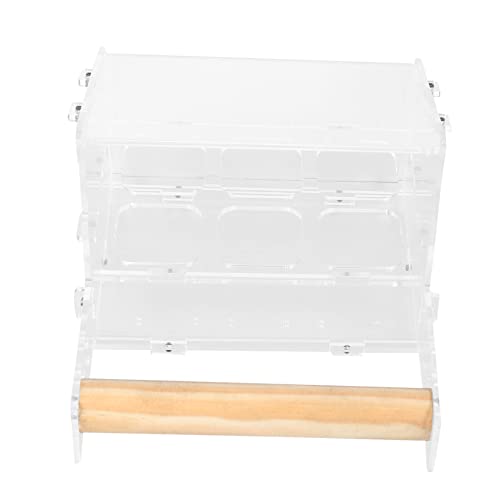 Happyyami Hängender Vogel-futterspender Mit Fächern Und Holzsitz Acryl-futterbox Für Papageien Und Sittiche Zur Vermeidung Von Unordnung Beim Füttern von Happyyami