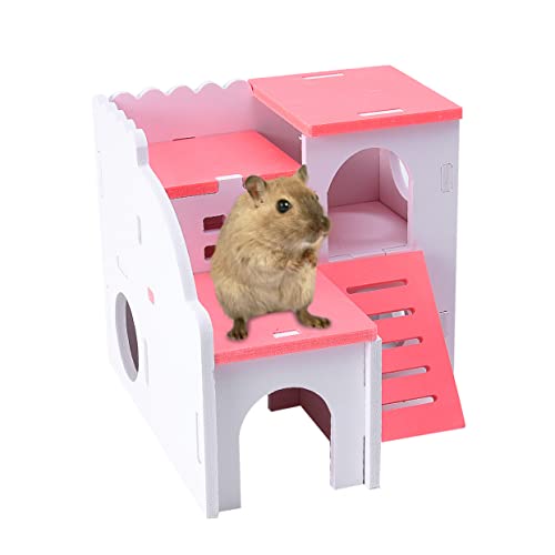 Happyyami Holz Hamsterhaus Mit Doppelstock Schlaf Und Spielcottage Für Nager Sicheres Spielzeug Für Hamster Rosa Idealer Rückzugsort Für Haustiere Happyyami Holz Hamsterhaus Mit Doppelstock Schlaf Und Spielcottage Für Nager Sicheres Spielzeug Für Hamster Rosa Idealer Rückzugsort Für Haustiere von Happyyami