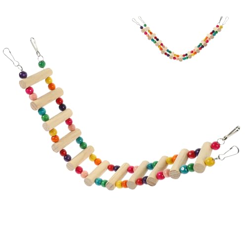 Happyyami Holz Vogel Kletterleiter Spielzeug Für Papageien Und Wellensittiche Natürliche Holzbrücke Mit Spiel Und Klettermöglichkeiten Geeignet Für Vögel Und Kleintiere von Happyyami