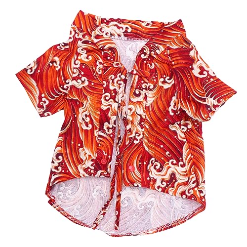Happyyami Bedruckte Hundekleidung Sommerkleidung Sommer-Tanktops Katzen-Outfit kleine Hundehemden Kleider Haustierkleidung Haustier Sommerkostüm japanisch Kimono Shirt rot von Happyyami
