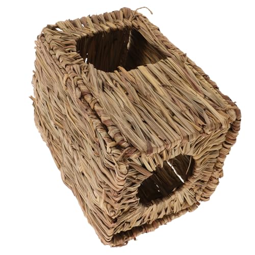 Happyyami Handgewebtes Kaninchenhaus Aus Stroh Bequemer Rückzugsort Für Kleintiere Für Hamster Und Meerschweinchen Schützt Vor Kälte Und Bietet Spielmöglichkeiten von Happyyami