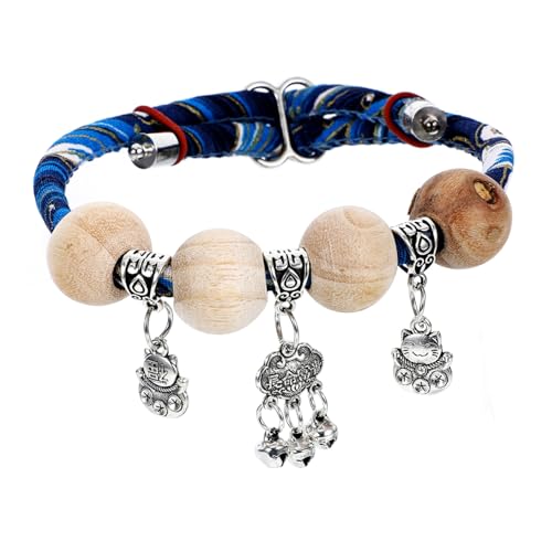 Happyyami Verstellbares Katzenhalsband Mit Glöckchen Quaste Im Japanischen Stil Holzperle Weiches Baumwoll-sicherheitsseil Für Katzen Und Kätzchen von Happyyami