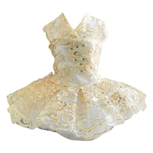 Happyyami Pet-Spitzenrock Haustierkleid aus Spitze Hochzeitskleid Brautjungfernhemden Sommeroutfits für Mädchen Rockkostüm für Hund Hundekleid Gold und Silber Kleidung von Happyyami