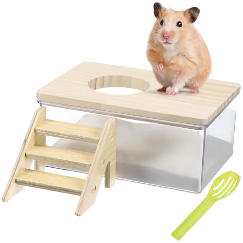 Happyyami Hamster Sandbad Kit Holz Kunststoff Wanne Leiter Grün Für Tiere 1 Set von Happyyami