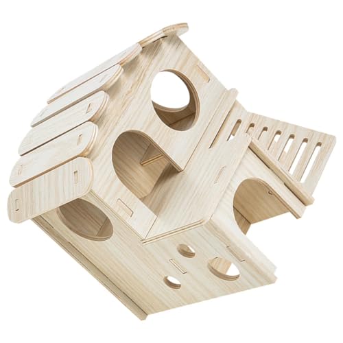 Happyyami Hamster Holzhaus Mit Zwei Etagen Süßes Versteck Für Kleintiere Inklusive Rampen Und Schlafbereich Geeignet Für Hamster Chinchillas Und Andere Nager von Happyyami