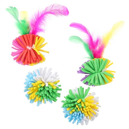 Happyyami Spielzeug 4 Stück Ball Katze Spielt Ball Spielzeuge Kratzbaum Für Kätzchennägel Kratzball Für Katzen Sportspielzeug Künstliche Feder Katzenkratzer Haustier von Happyyami