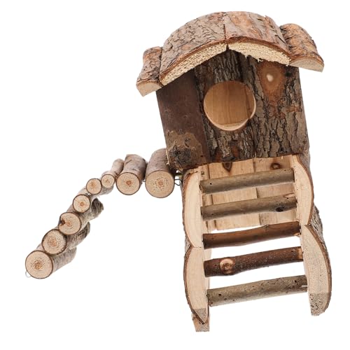 Happyyami Zweistöckiges Blockhaus für Hamster Heimdekoration Haustierzubehör Rattennest Igel Miniaturdekoration hamsterhaus Hamster Spielzeug Chinchilla Hamster nach Hause hölzern von Happyyami