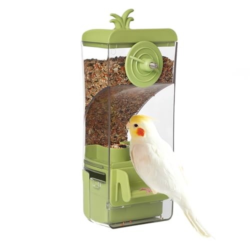 Automatischer Vogelfutterspender für Käfig, leicht zu reinigen, hängend, große Kapazität, transparente Vogelfutterspender für Fensterbeobachtung (grün) von HardcorePet