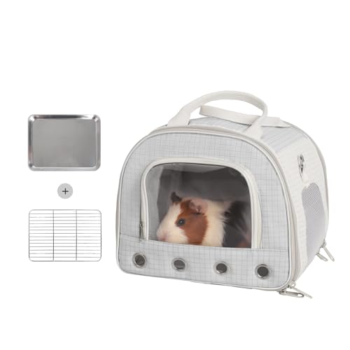 Graue Kaninchen-Reisetasche mit Panorama-Oberlicht und Netzgewebe, Geruchskontrolle für Eichhörnchen/kleine Vögel, Outdoor-Abenteuerausrüstung mit Snack-Tasche (Grau) von HardcorePet