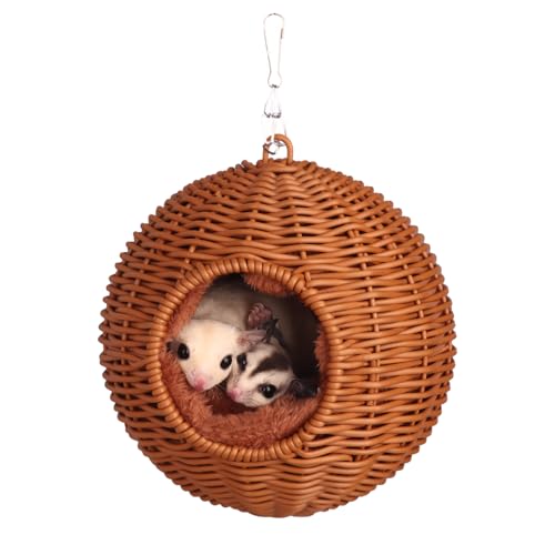 HardcorePet Kleintierhängematte, PP-Rattan-Versteckplatz mit abnehmbarem Baumwollnest, geeignet für Hamster, Meerschweinchen, Ratten, Zuckergleiter, Eichhörnchen, Papageien (Braun) von HardcorePet