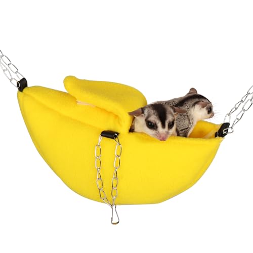 Sugar Glider Banana Hängematte Tasche für Käfigzubehör und Spielzeug, Kleintiere Bett Ratte Warm Fleece Nest für Hamster (Gelb) von HardcorePet