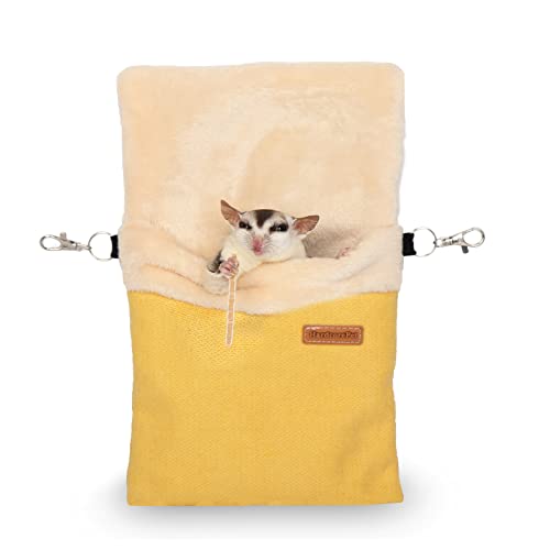 Sugar Glider Hängematte Bonding Pouch Eichhörnchen Hängend Warm Bequem Weiches Nest Bett Versteck Hüttensack für Ratten Kleintiere Käfig Zubehör (Gelb) von HardcorePet