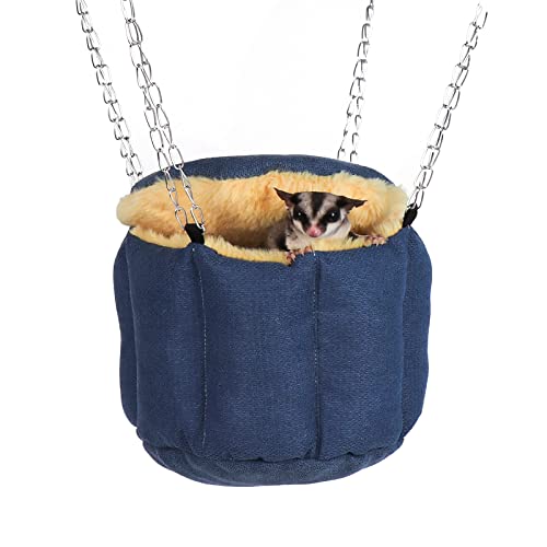 Sugar Glider Pouch, Ratte Hängebett, Streifenhörnchen Warmes Bett, Rattenkäfig Zubehör, Syrisches Hamster Habitat Mini Haus, Spielen und Schlafen (Blau) von HardcorePet