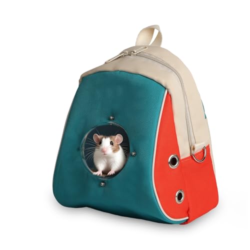 Tragetasche für kleine Haustiere mit atmungsaktivem Design mit Schultergurten und Panoramafenstern, geeignet für Hamster, Ratten, Eichhörnchen, Zuckergleiter, Vögel (Farbblockierung) von HardcorePet