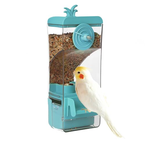 Vogelkäfig-Futterstation, zum Aufhängen, großes Fassungsvermögen, leicht zu reinigen, transparentes Fenster für einfache Beobachtung, kein unordentlicher Vogelfutterspender (blau) von HardcorePet