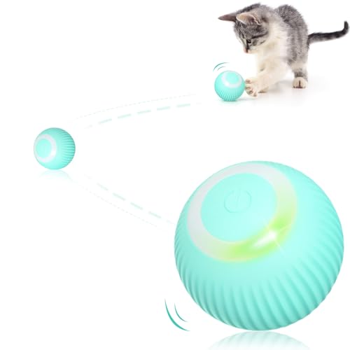 Harewu Katzenspielzeug Elektrisch Beweglich, LED-Licht, 360-Grad-Ball, Interaktives Katzenspielzeug, Selbstdrehend, USB Wiederaufladbar (blau) von Harewu