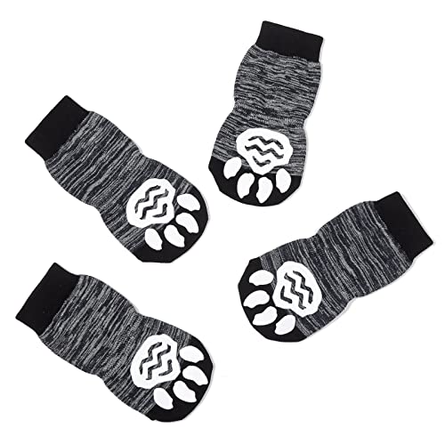 Harfkoko Indoor Anti-Rutsch Socken für Hunde und Katzen - 8 Größen von S bis 5XL für kleine-riesige Tiere - Pfotenschutz und Traktion Dank Silikon-Gel-Schwarzgrau-4XL von Harfkoko