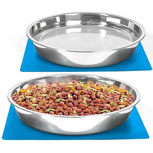 Flache Futternäpfe für Hunde, rutschfest, lebensmittelecht, Edelstahl, für große Hunde, 8 Tassen, 2 Stück von Harhana
